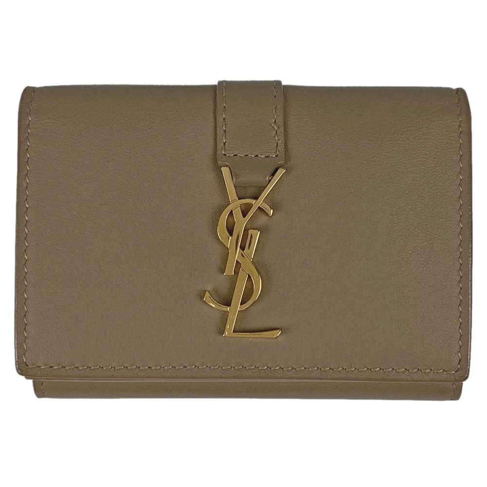 Saint Laurent Tri fold Wallet Compact Leather Beige